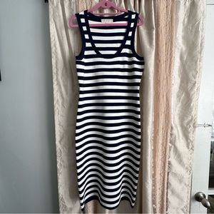 Michael Kors Navy Blue White Striped Bodycon Tank Sleeveless Dress L, NWOT